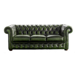 Chesterfield 3 Seater Antique Green Leather Sofa Bespoke In Classic Style - thumbnail 1