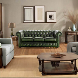 Chesterfield 3 Seater Antique Green Leather Sofa Bespoke In Classic Style - thumbnail 2