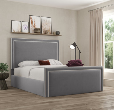 Ds Living Verona Pipping Upholstered Plush Grey Bed - image 1