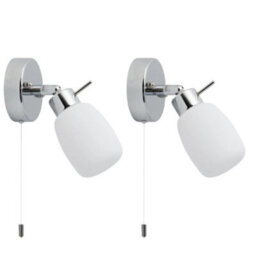 Pair Modern Chrome Ip44 Bathroom Wall Lights G9 Pull Cord - thumbnail 1