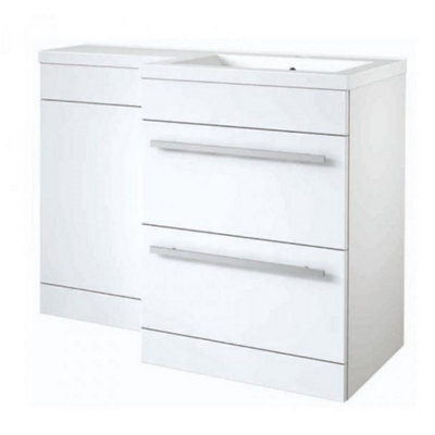 Clifton Bathroom Right Handed 2 Drawer Combination Unit With L Shape Basin 1100mm Wide (Nexus) - White - Brassware Not Included - image 1
