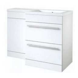 Clifton Bathroom Right Handed 2 Drawer Combination Unit With L Shape Basin 1100mm Wide (Nexus) - White - Brassware Not Included - thumbnail 1