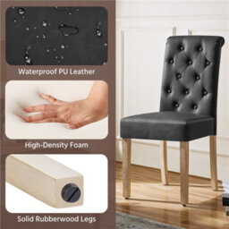 Yaheetech Set Of 2 Pu Leather Dining Chairs With High Back Dark Grey - thumbnail 6