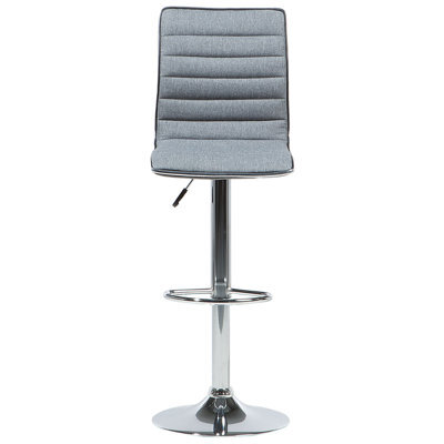 Wyld and Coco Set Of 2 Grey Fabric Bar Chairs, Chrome Frame, Adjustable Height, 360 Swivel - image 1