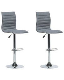 Wyld and Coco Set Of 2 Grey Fabric Bar Chairs, Chrome Frame, Adjustable Height, 360 Swivel - thumbnail 3