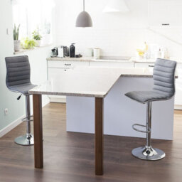 Wyld and Coco Set Of 2 Grey Fabric Bar Chairs, Chrome Frame, Adjustable Height, 360 Swivel - thumbnail 2