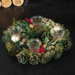 Samuel Alexander 33Cm Christmas Bauble Quartet Candle Holder With Pinecones And Red Berries - thumbnail 3