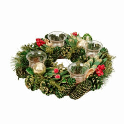Samuel Alexander 33Cm Christmas Bauble Quartet Candle Holder With Pinecones And Red Berries - thumbnail 1