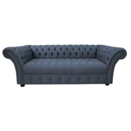 Chesterfield 3 Seater Buttoned Seat Grampian Marine Blue Fabric Sofa In Balmoral Style - thumbnail 1