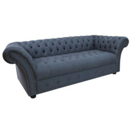 Chesterfield 3 Seater Buttoned Seat Grampian Marine Blue Fabric Sofa In Balmoral Style - thumbnail 2