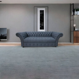 Chesterfield 3 Seater Buttoned Seat Grampian Marine Blue Fabric Sofa In Balmoral Style - thumbnail 3