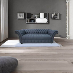 Chesterfield 3 Seater Buttoned Seat Grampian Marine Blue Fabric Sofa In Balmoral Style - thumbnail 4