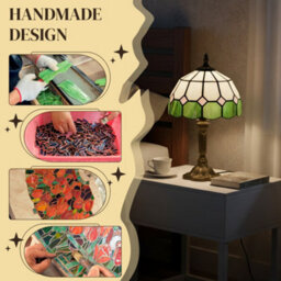 Homcom Tiffany-Style Table Lamp For Bedroom, Bulb Not Included, Green - thumbnail 4