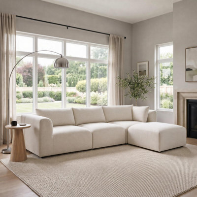 Furniturebox Uk Drift Cream Boucle Fabric 3 Seater Modular Chaise Sofa - image 1