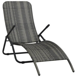Berkfield Folding Sun Lounger Poly Rattan Grey