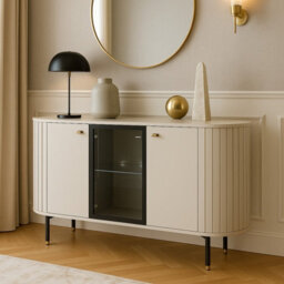 Cabinet Zante Za3 With Steel Handles And Legs Glass Shelf Cashmere Led Lights - thumbnail 1