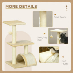 Pawhut 72Cm Cat Tree Tower With Scratching Post Perch, Indoor, Cream White - thumbnail 5