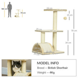 Pawhut 72Cm Cat Tree Tower With Scratching Post Perch, Indoor, Cream White - thumbnail 3