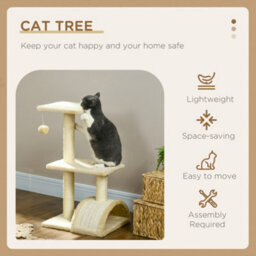 Pawhut 72Cm Cat Tree Tower With Scratching Post Perch, Indoor, Cream White - thumbnail 4