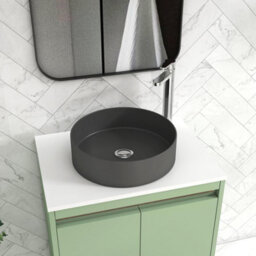 Royal Bathrooms Orion 600mm Mint Sage Floor Standing Plain White Countertop Vanity Unit 2 Drawer With Art Round Basin & Chrome Accent Trim - thumbnail 5