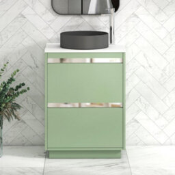 Royal Bathrooms Orion 600mm Mint Sage Floor Standing Plain White Countertop Vanity Unit 2 Drawer With Art Round Basin & Chrome Accent Trim - thumbnail 2