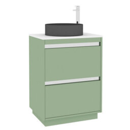 Royal Bathrooms Orion 600mm Mint Sage Floor Standing Plain White Countertop Vanity Unit 2 Drawer With Art Round Basin & Chrome Accent Trim - thumbnail 6