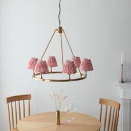 Loops Elegant Aged Brass And Coral Pink Fabric Pendant Light For Home Décor - thumbnail 2