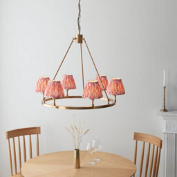 Loops Elegant Aged Brass And Coral Pink Fabric Pendant Light For Home Décor - thumbnail 3