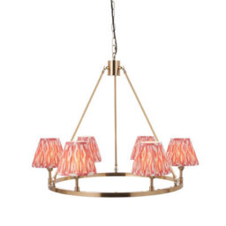 Loops Elegant Aged Brass And Coral Pink Fabric Pendant Light For Home Décor