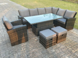 Fimous High Back Rattan Garden Furniture Corner Sofa Sets Adjustable Rising Table Set Dark Mixed Grey 9 Seater - thumbnail 2