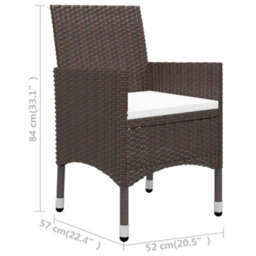 Walplus 3 Piece Garden Bistro Set Poly Rattan And Tempered Glass Brown - thumbnail 9