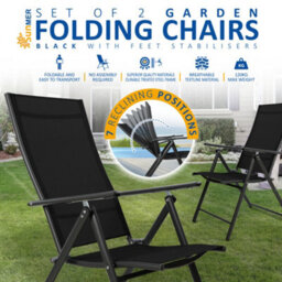 Sunmer Set Of 2 Folding Garden Chairs With 7 Reclining Positions - Black - thumbnail 2