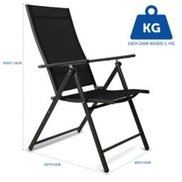Sunmer Set Of 2 Folding Garden Chairs With 7 Reclining Positions - Black - thumbnail 7