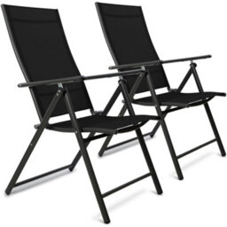 Sunmer Set Of 2 Folding Garden Chairs With 7 Reclining Positions - Black - thumbnail 1