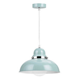 Orsina Blue Bowl Shaped Pendant Light, Nordic Style Ceiling Light With Chrome Detail, Smooth Metal Shade - thumbnail 1