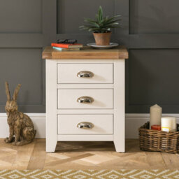 The Furniture Market Cheshire Cream Painted 3 Drawer Bedside Table With Limed Oak Top, Stylish Chrome Handles, Traditional Quality, Bedroom Storage