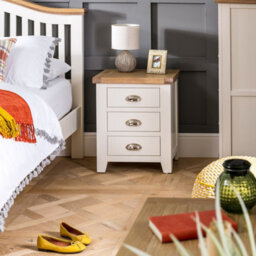 The Furniture Market Cheshire Cream Painted 3 Drawer Bedside Table With Limed Oak Top, Stylish Chrome Handles, Traditional Quality, Bedroom Storage - thumbnail 4