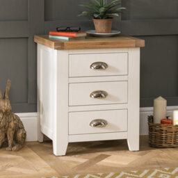 The Furniture Market Cheshire Cream Painted 3 Drawer Bedside Table With Limed Oak Top, Stylish Chrome Handles, Traditional Quality, Bedroom Storage - thumbnail 2
