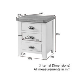 The Furniture Market Cheshire Cream Painted 3 Drawer Bedside Table With Limed Oak Top, Stylish Chrome Handles, Traditional Quality, Bedroom Storage - thumbnail 9