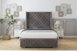 "Sloomy Arundel Slate Naples Bed Frame With 50""  Upholstered Wingback Headboard 2'6 Small Single"