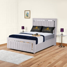 UKBEDFURNITURE Chrome Edge Silver Plush Valvet Upholstered Bed Frame Only - Slatted Base - 48 Inch Headboard
