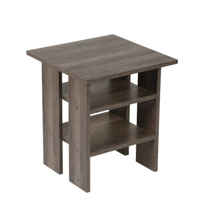 Dark Grey 3 Tier Bedside Table Wooden Side End Table Storage Shelf Bedroom Living Room - image 1