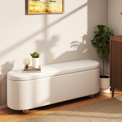 Costway Oval Storage Bench 139 Cm Long Ottoman Bench With Flip Top Upholstered Footrest - image 1