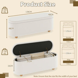 Costway Oval Storage Bench 139 Cm Long Ottoman Bench With Flip Top Upholstered Footrest - thumbnail 3