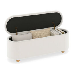 Costway Oval Storage Bench 139 Cm Long Ottoman Bench With Flip Top Upholstered Footrest - thumbnail 2