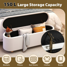 Costway Oval Storage Bench 139 Cm Long Ottoman Bench With Flip Top Upholstered Footrest - thumbnail 7