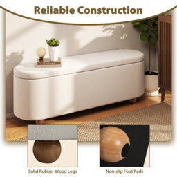 Costway Oval Storage Bench 139 Cm Long Ottoman Bench With Flip Top Upholstered Footrest - thumbnail 6
