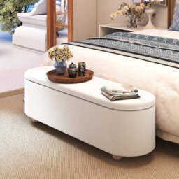 Costway Oval Storage Bench 139 Cm Long Ottoman Bench With Flip Top Upholstered Footrest - thumbnail 5
