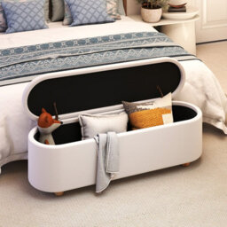 Costway Oval Storage Bench 139 Cm Long Ottoman Bench With Flip Top Upholstered Footrest - thumbnail 4