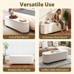 Costway Oval Storage Bench 139 Cm Long Ottoman Bench With Flip Top Upholstered Footrest - thumbnail 9